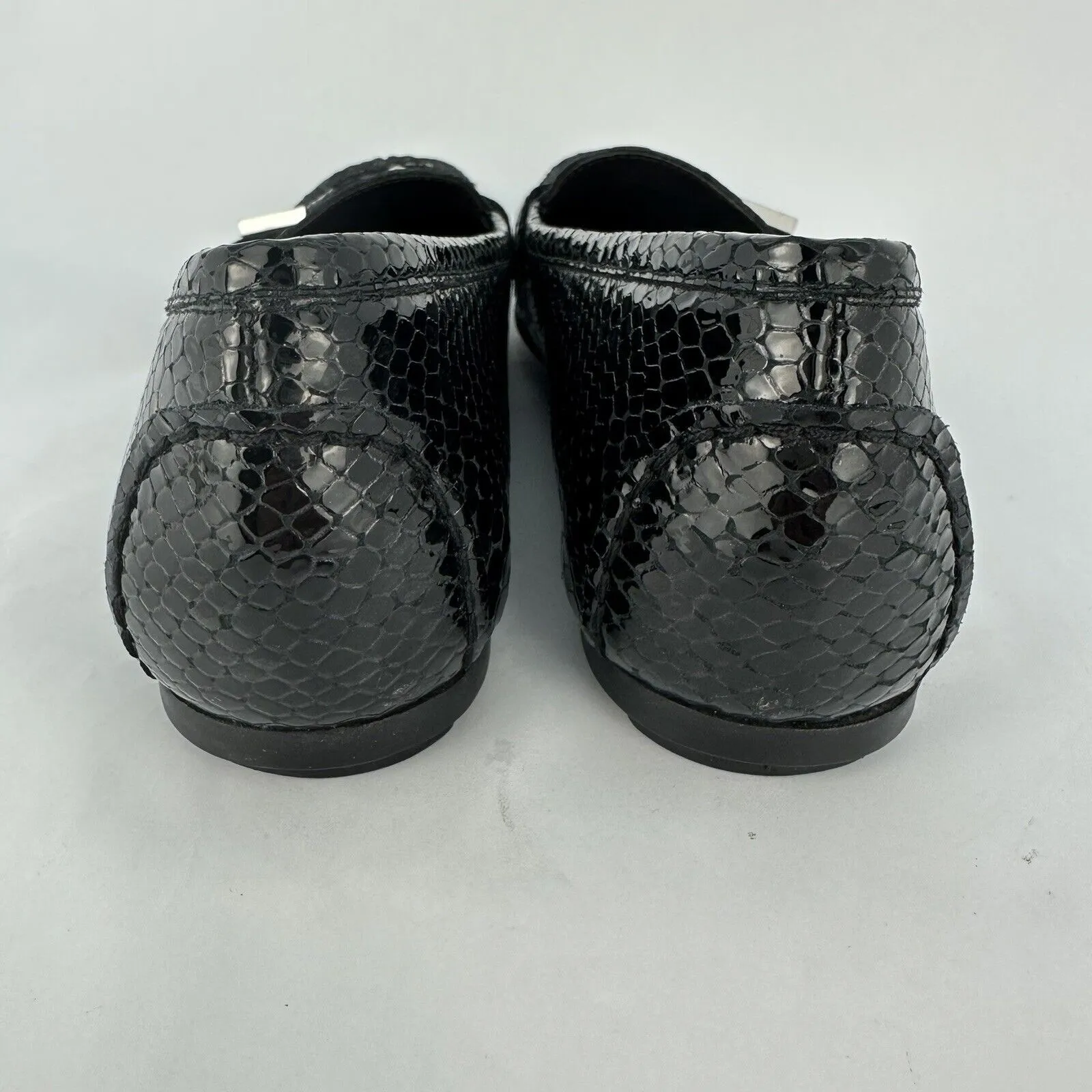 Stuart Weitzman Women’s  Black Leather Snake Skin Loafers Buckle - Image 8