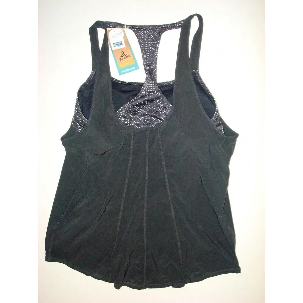 NWT Womens PrAna Yoga Pilates Strappy Top Bra New Sway 2 in 1 L Black Mosaic - Image 4