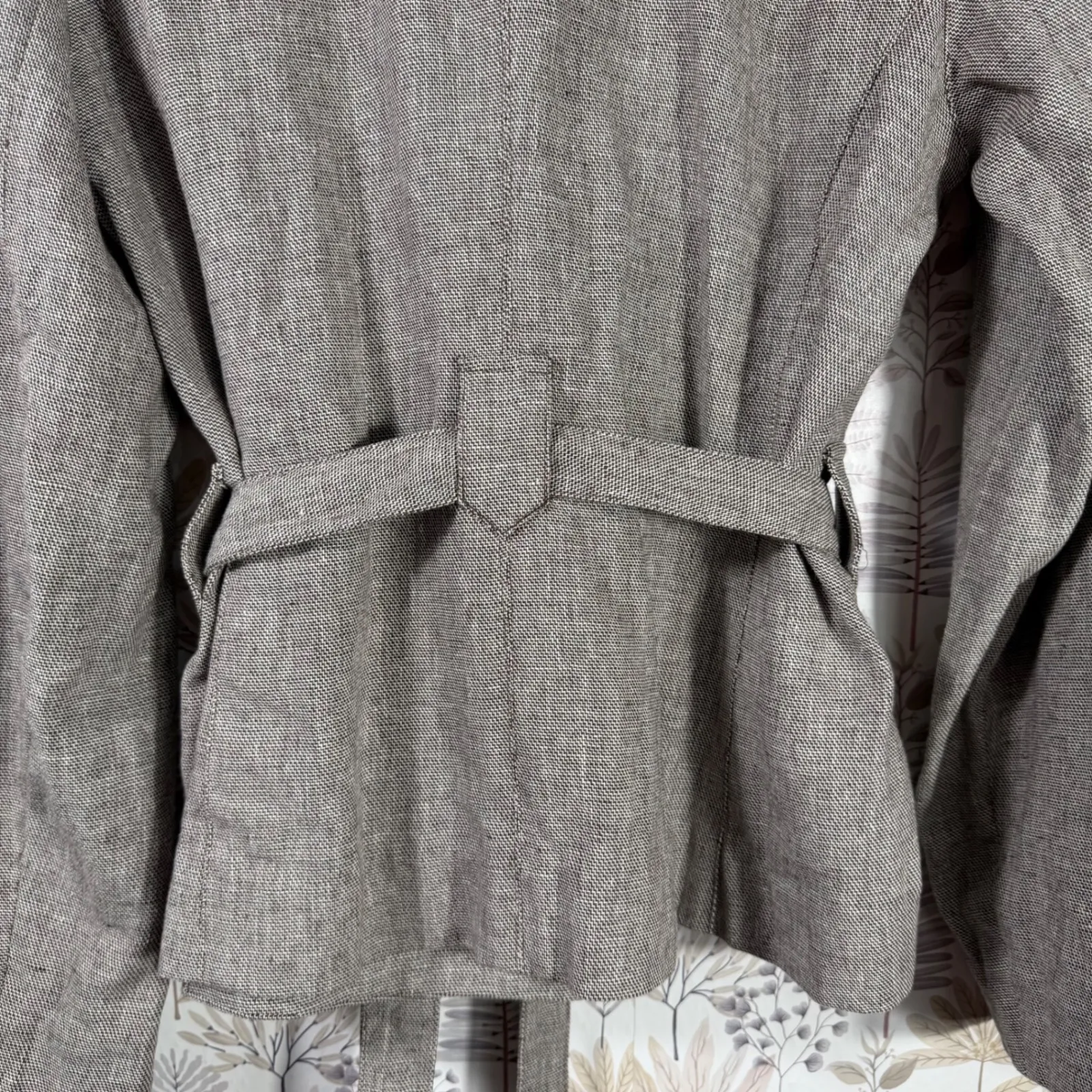 Saks Fifth Avenue Linen Blend Belted Jacket Size 14 Tailored Neutral Blazer - Image 8