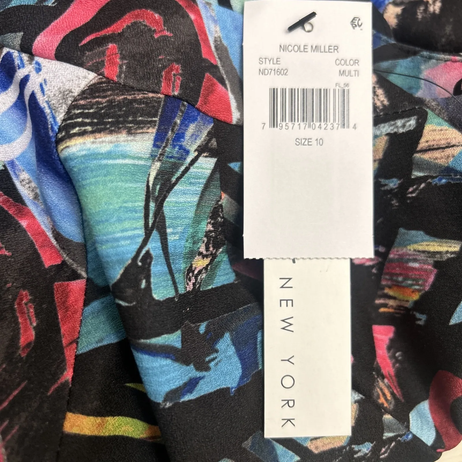 NICOLE MILLER New York NWT $128 Abstract Art Print Cold‎ Shoulder Dress Size 10 - Image 6