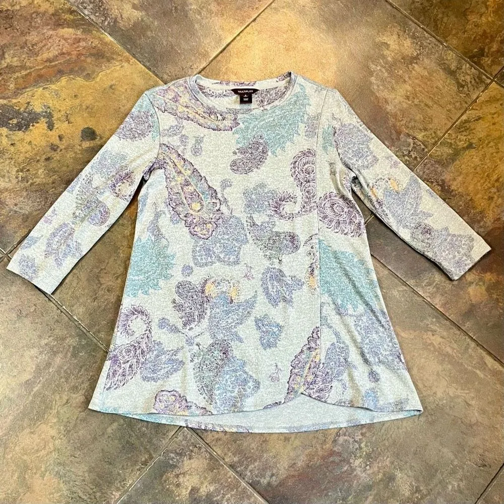 Multiples  Paisley Wrap Tunic 3/4 Sleeve Blouse Small - Image 3