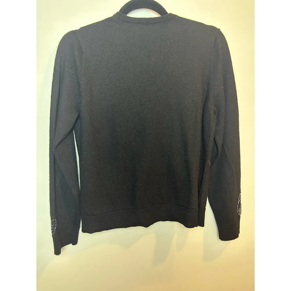 Alexandra Bartlett Petite Size Med Black Sweater Beaded Detail Holiday Vintage - Image 5