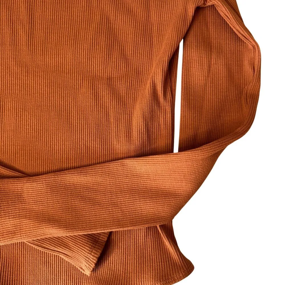 NWT Lulus Rust Orange Ribbed Body Suit w/ Mock Turtle Neck Size Medium - Image 6