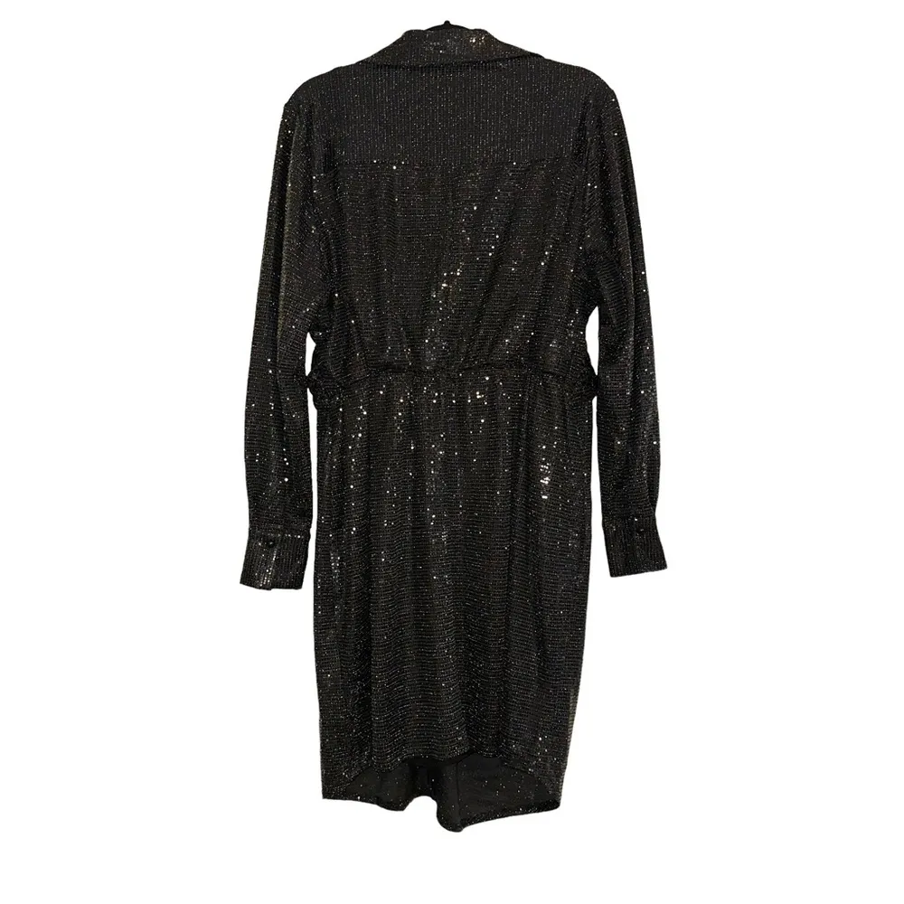 NWOT City Chic Sequin Glow Long Sleeve Black Dress M/18 - Image 4