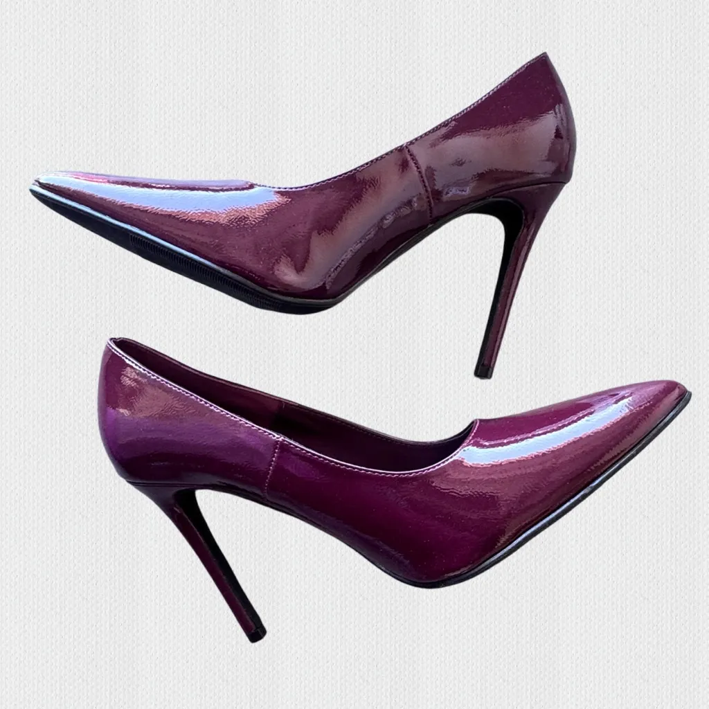 NWT PRETTYLITTLETHING BURGUNDY POINT TOE CURVED CUT OUT HIGH HEEL COURTS Sz 7 - Image 6