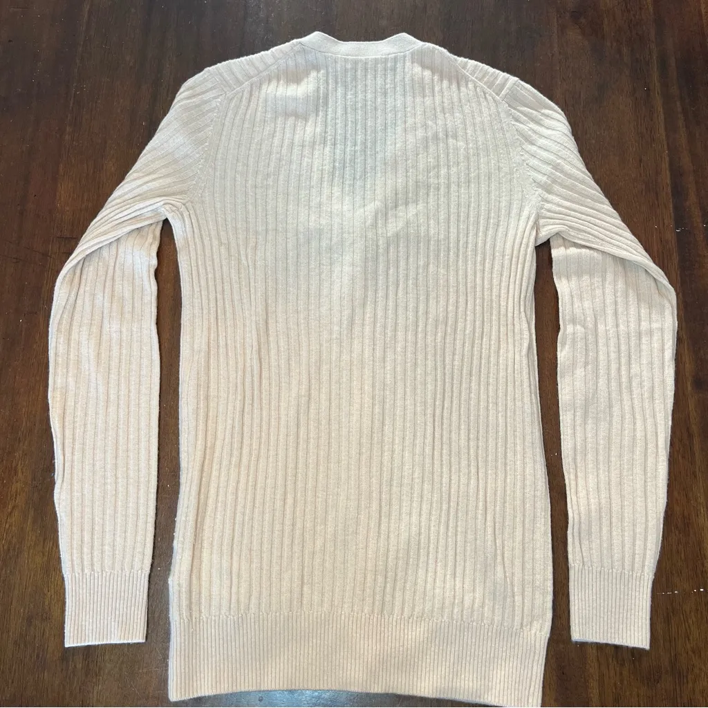 Vince Women’s Rib Skinny 100% Cashmere Long Cardigan with Pockets in Beige Sz M - Image 5