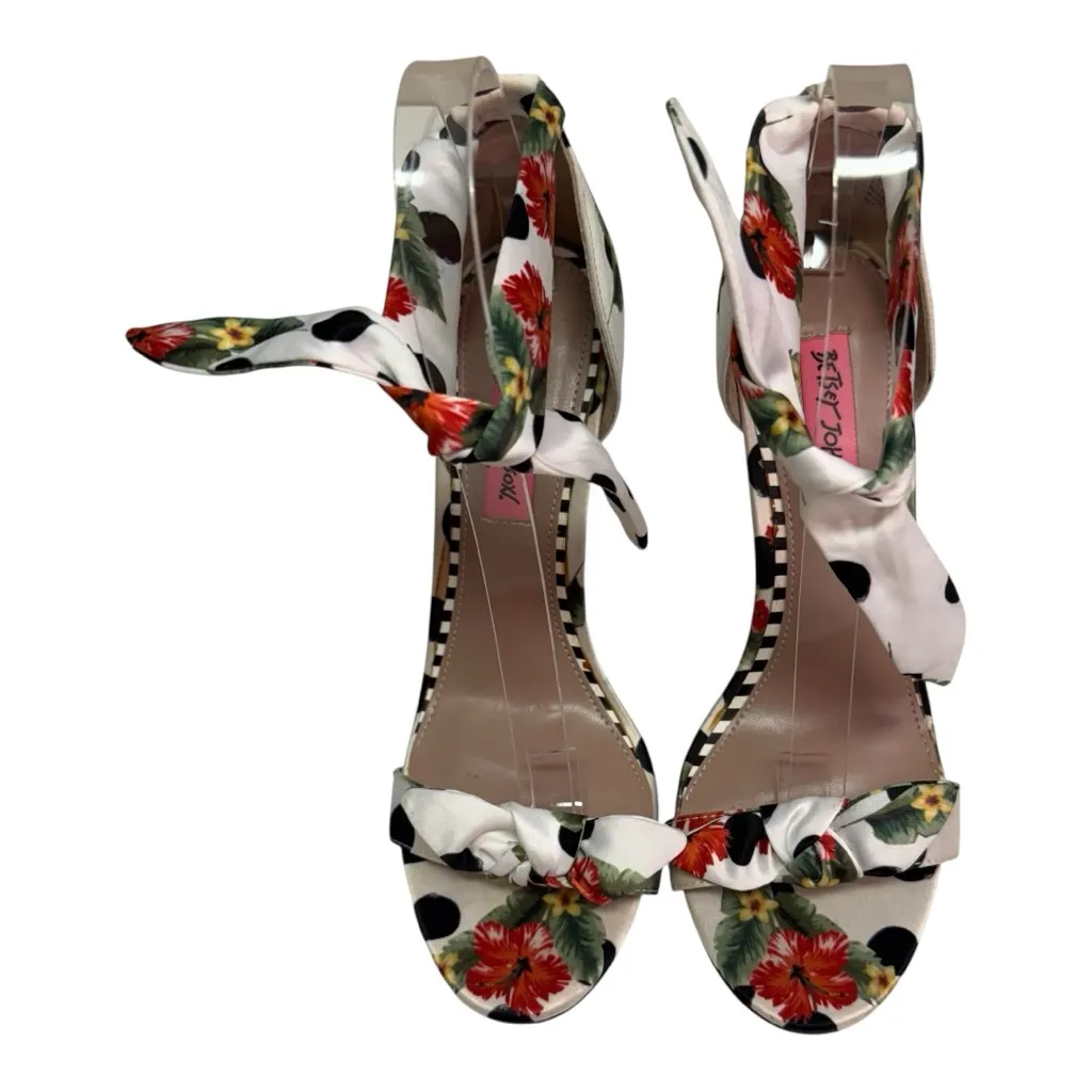Betsey John Hartley‎ WhiteFloral Ankle Tie Stiletto Heel Open Toe Heels Size 7.5 - Image 8