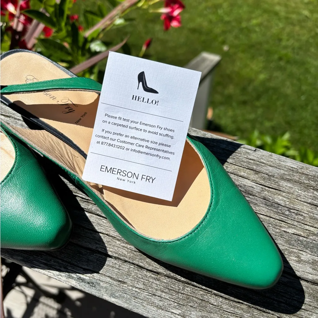 Emerson Fry New York leather kitten heel kelly green & navy slingback shoes Size 7 - Image 7