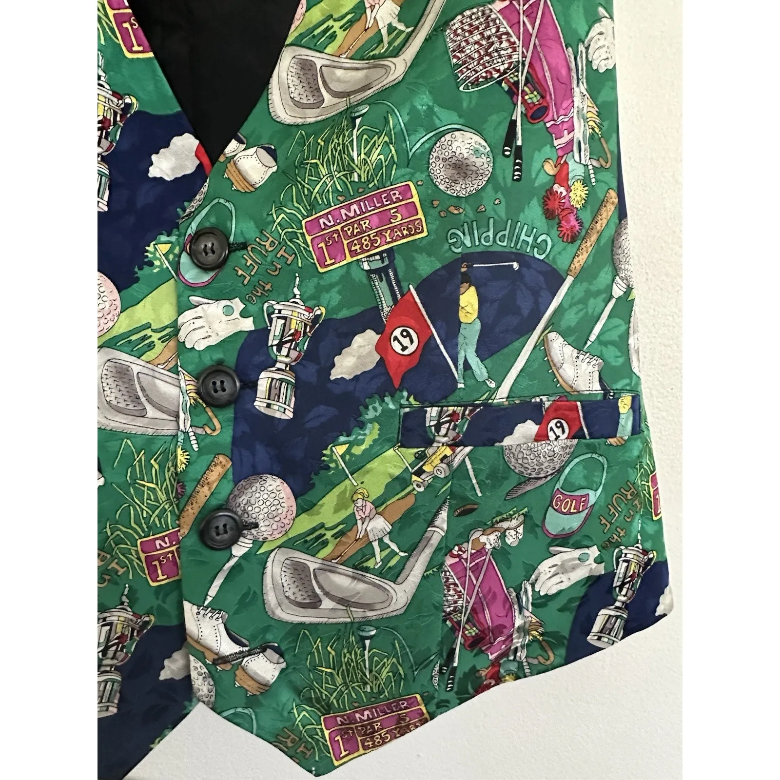 Nicole Miller  Vintage 90’s Vest Golf Theme Pattern Size Large 100% Silk - Image 8