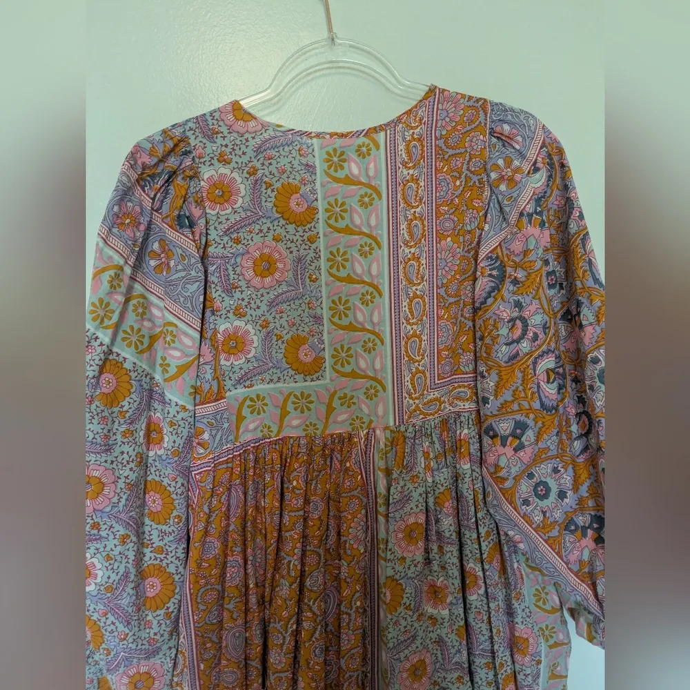 Mille Palace Midi Dress Floral Colorful Tassels Mixed Print Small Orange - Image 8