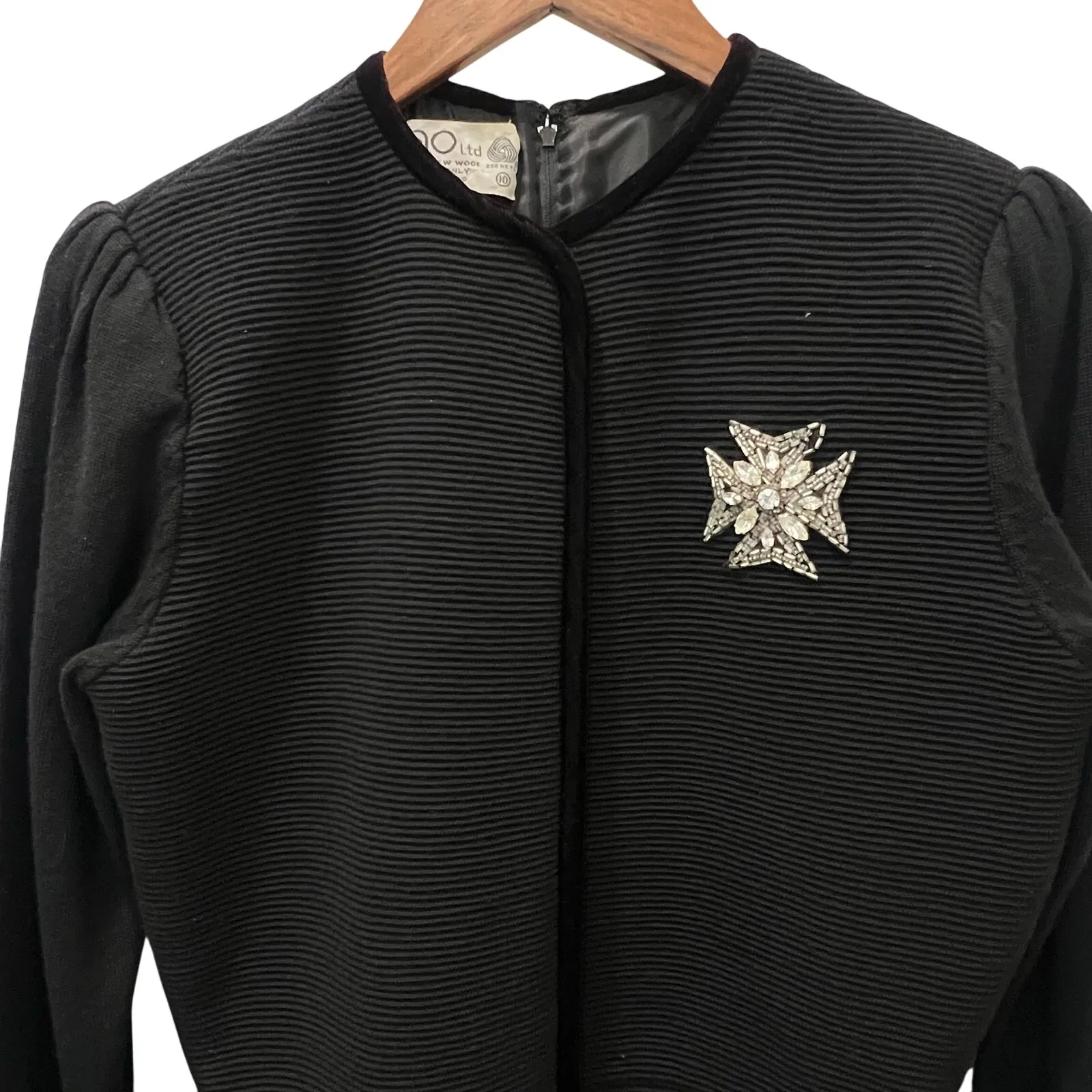 Vintage Womens Ciao Ltd Midi Dress Black Knit Wool Size 10 - Image 3