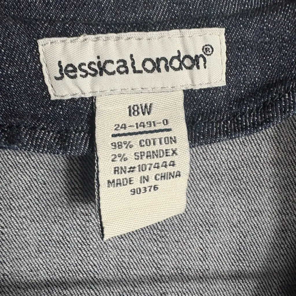 Jessica London Women's Sz 18W Blue Denim One Button Blazer With Ruffles - Image 4