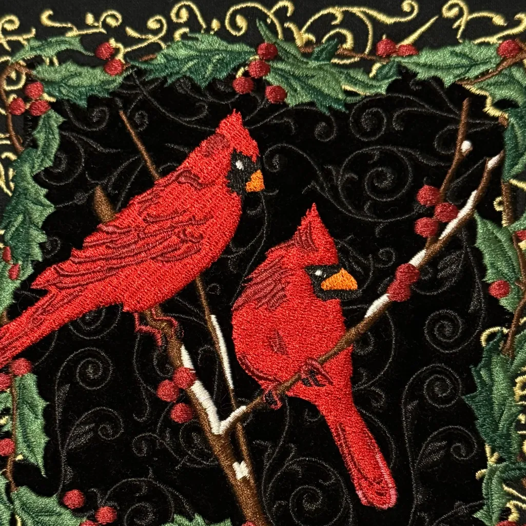 Vintage XL C&B sport embroidered Christmas holly cardinal long sleeve sweater - Image 3