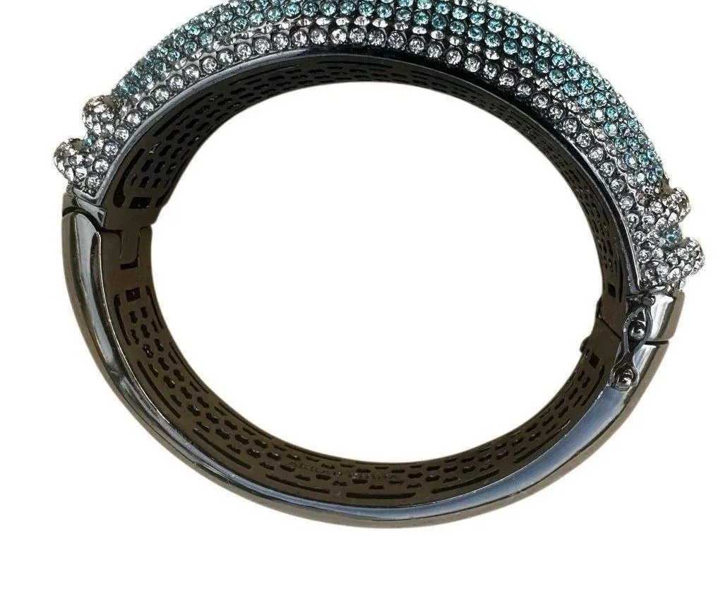 AKKAD Aqua Pavé Crystal Hinged Bangle Blue - Image 8