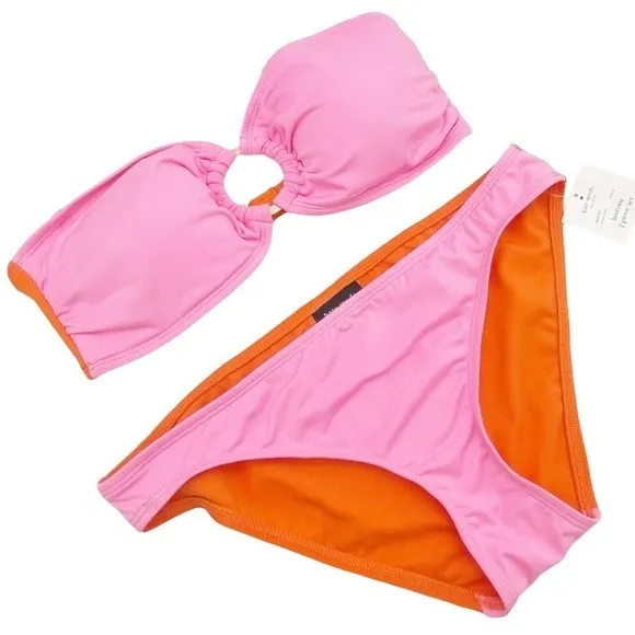 NWT Kate Spade Colorblock Ring Bandeau Bikini Swimsuit Surf Pink Size Medium NEW - Image 3