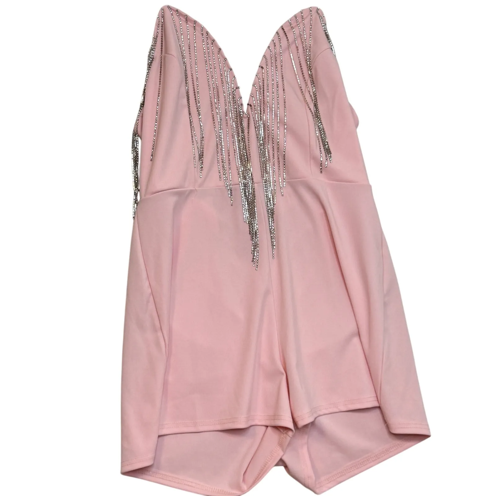 Embellished Fringed‎ In The Show Strapless Romper Size L Coquette Party Glam New Pink Size L - Image 3