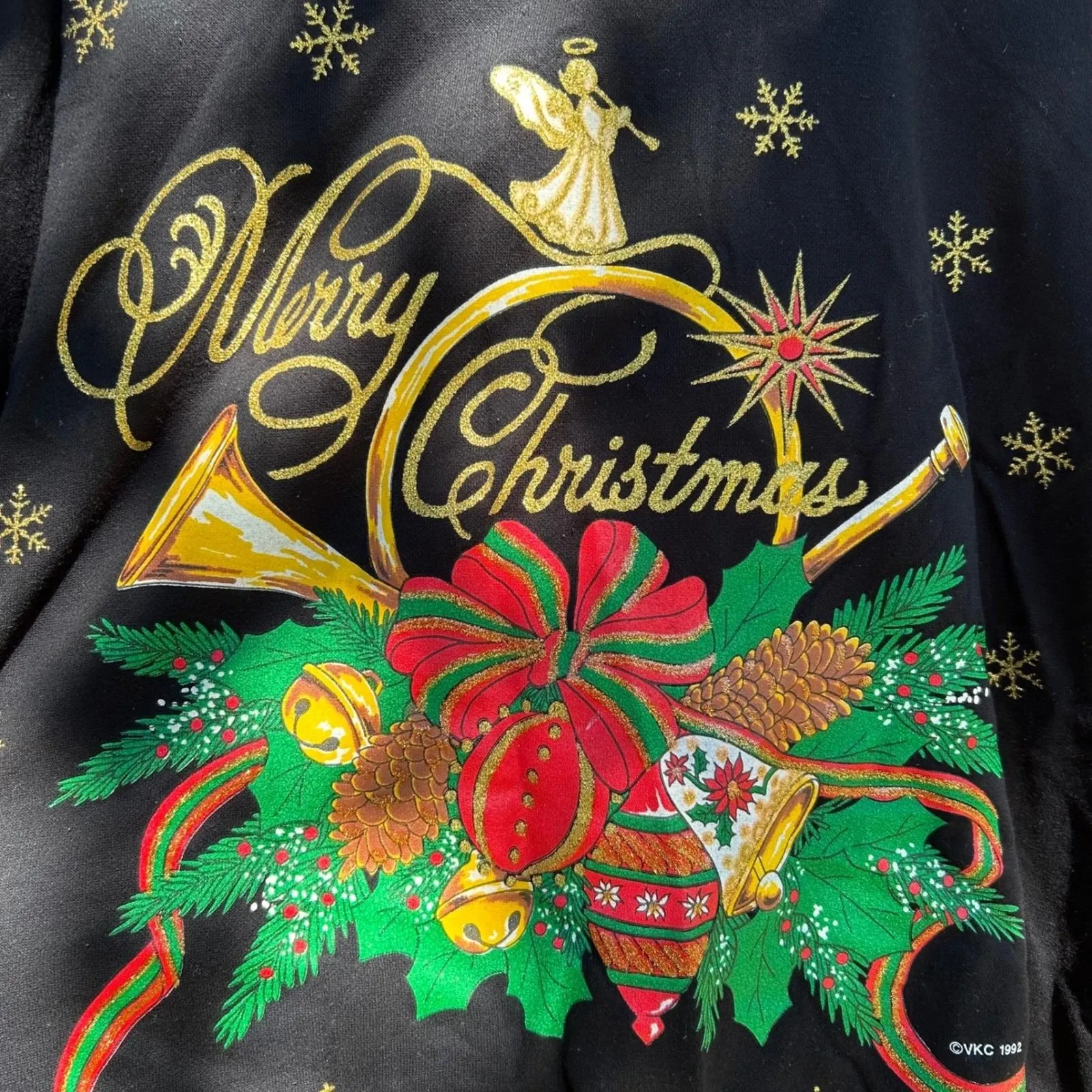 VTG 80 Variety Christmas Sweatshirt‎ Angel Trumpet Holiday Party 24W/44 Black Size 24 - Image 4