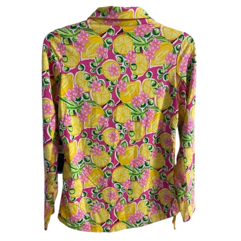 IBkul athletic top lemon novelty print long sleeve 1/4 zip up women small NWT Yellow - Image 2