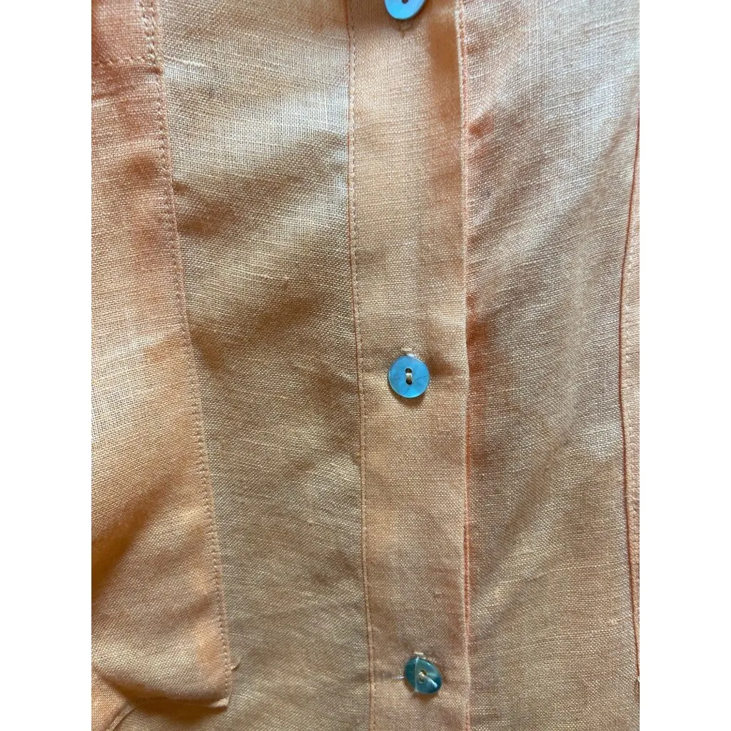 Magaschoni Linen Oversized Button Down Blouse Orange Size L Beach Lagenlook Boho - Image 8