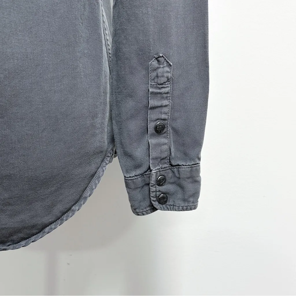 Mother Gray Worn In Washed Out Discolored Snap Button Up Collared Blouse Small - Image 10