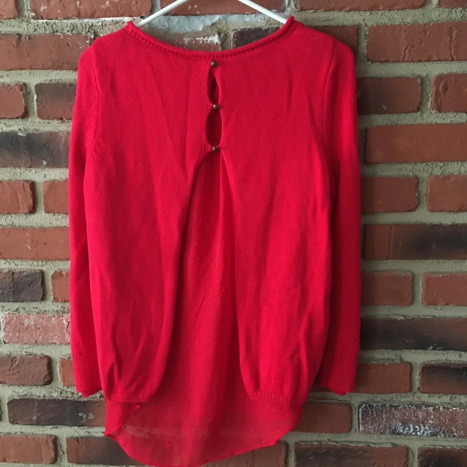 Lucky Brand Sweater sz S Red Knit Sweater layered Chunky Knit - Image 8