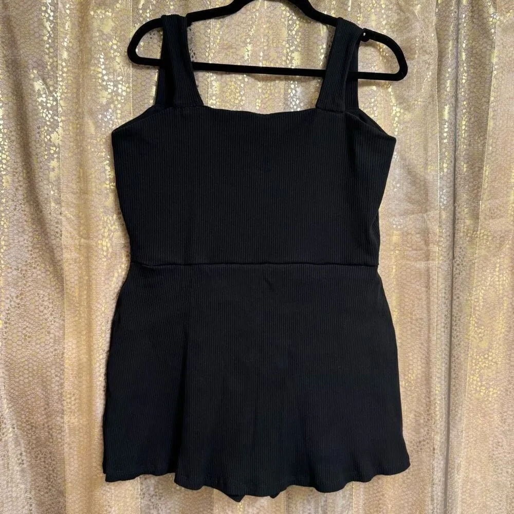 PINK Victorias Secret Black Ribbed Square Neck Active Mini Dress/Shorts XXL 10/1 - Image 2