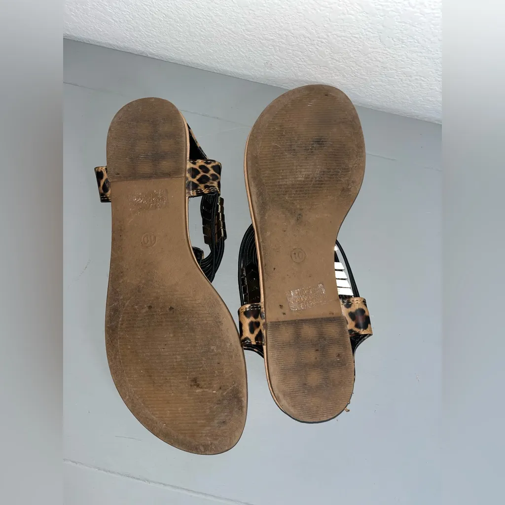 Cheetah Print Summer Crystal Bling Elastic Gladiator Thong Stretch Sandals Sz 10 - Image 6