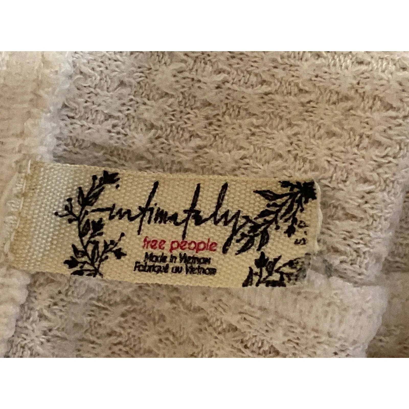 Free People Intimately Women's White Waffle Knit Long Sleeve Henley T Shrt Top S - Image 6