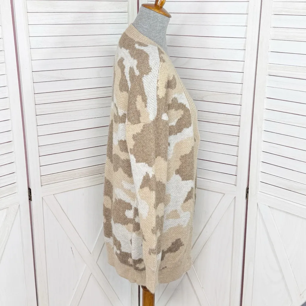 Lucky Brand Dessert Camo V Neck Long Cardigan Sweater Tan Cream Small - Image 3
