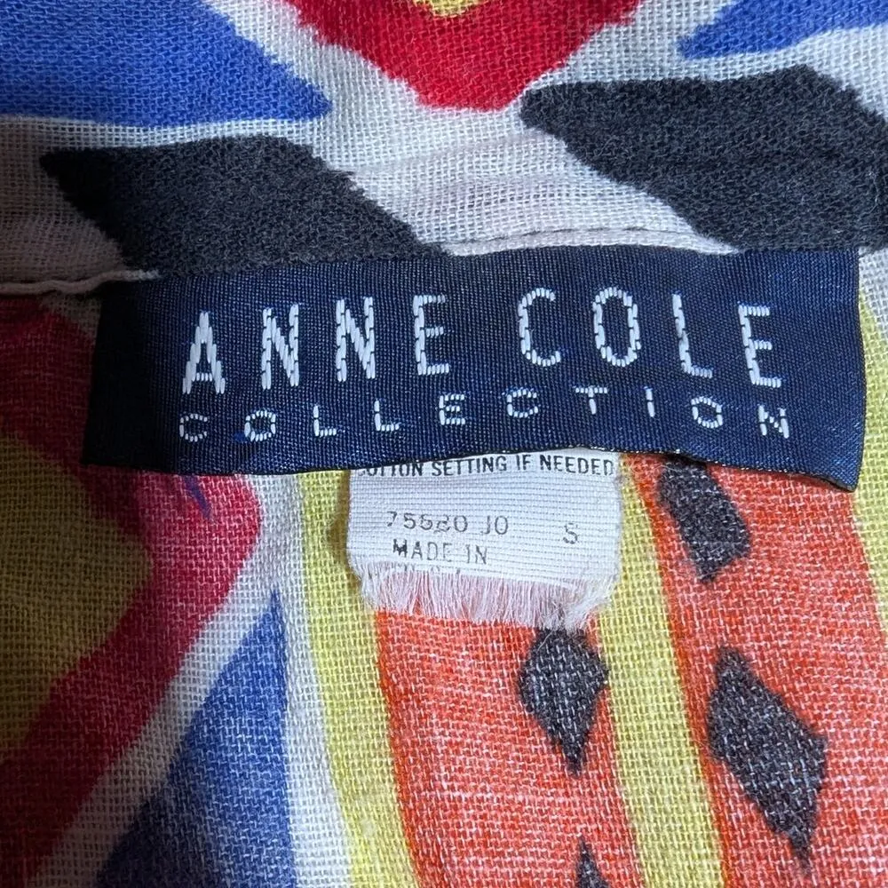 Vtg 1990s Anne Cole Colorful African Tribal Print Oversized Button Up Top Sz S Orange - Image 3