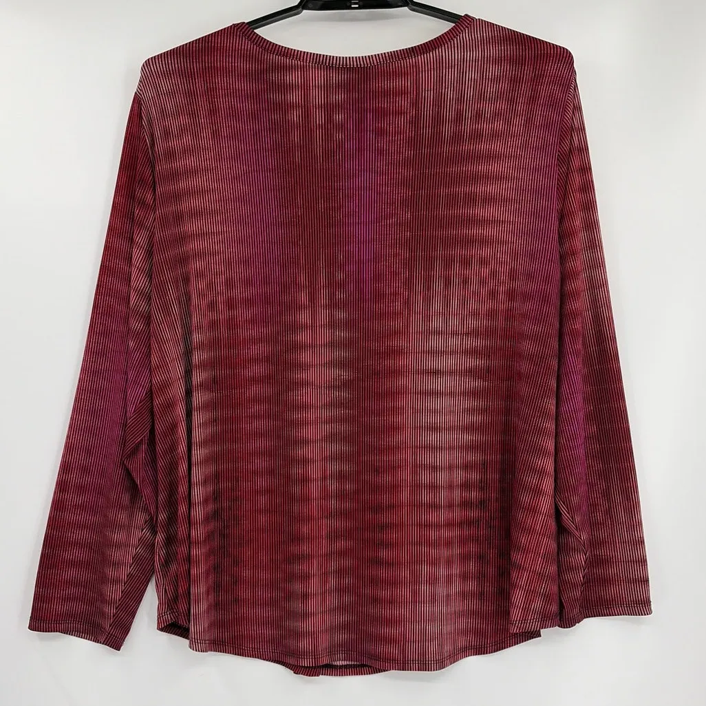 Worthington Lace Up Neck Womens Top Sz 3X Boho Flowy Burgundy Office Striped - Image 5