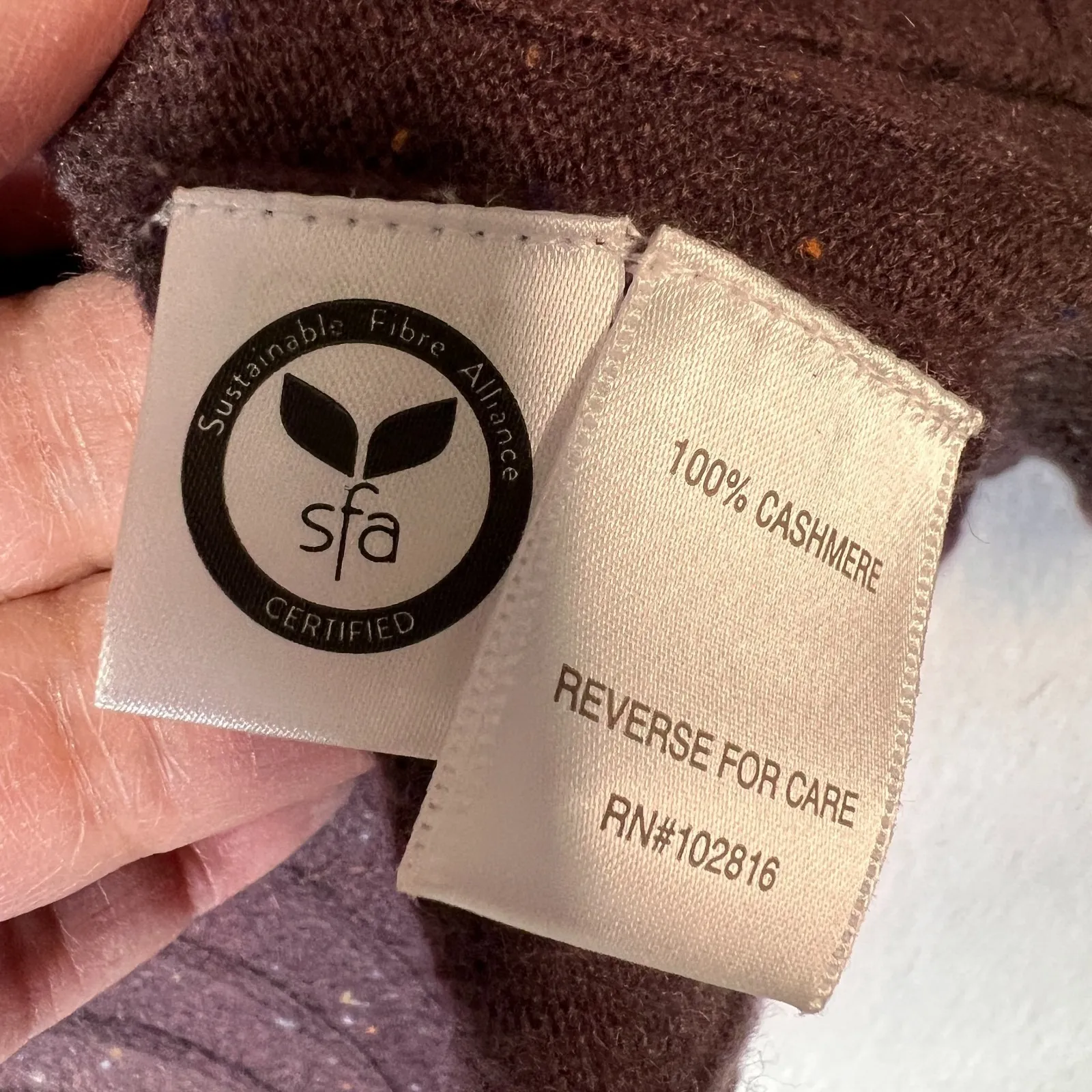 Garnet Hill Cashmere Open Front Cardigan Sweater Burgundy Plum Large Speckled - Image 11