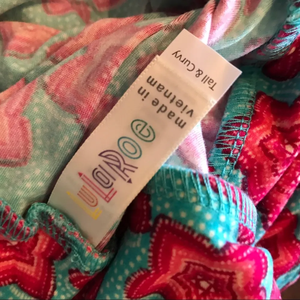 LuLaRoe Leggings Teal Background w/ Pink Star Flowers Sz TC (12-22/24) NWT - Image 3