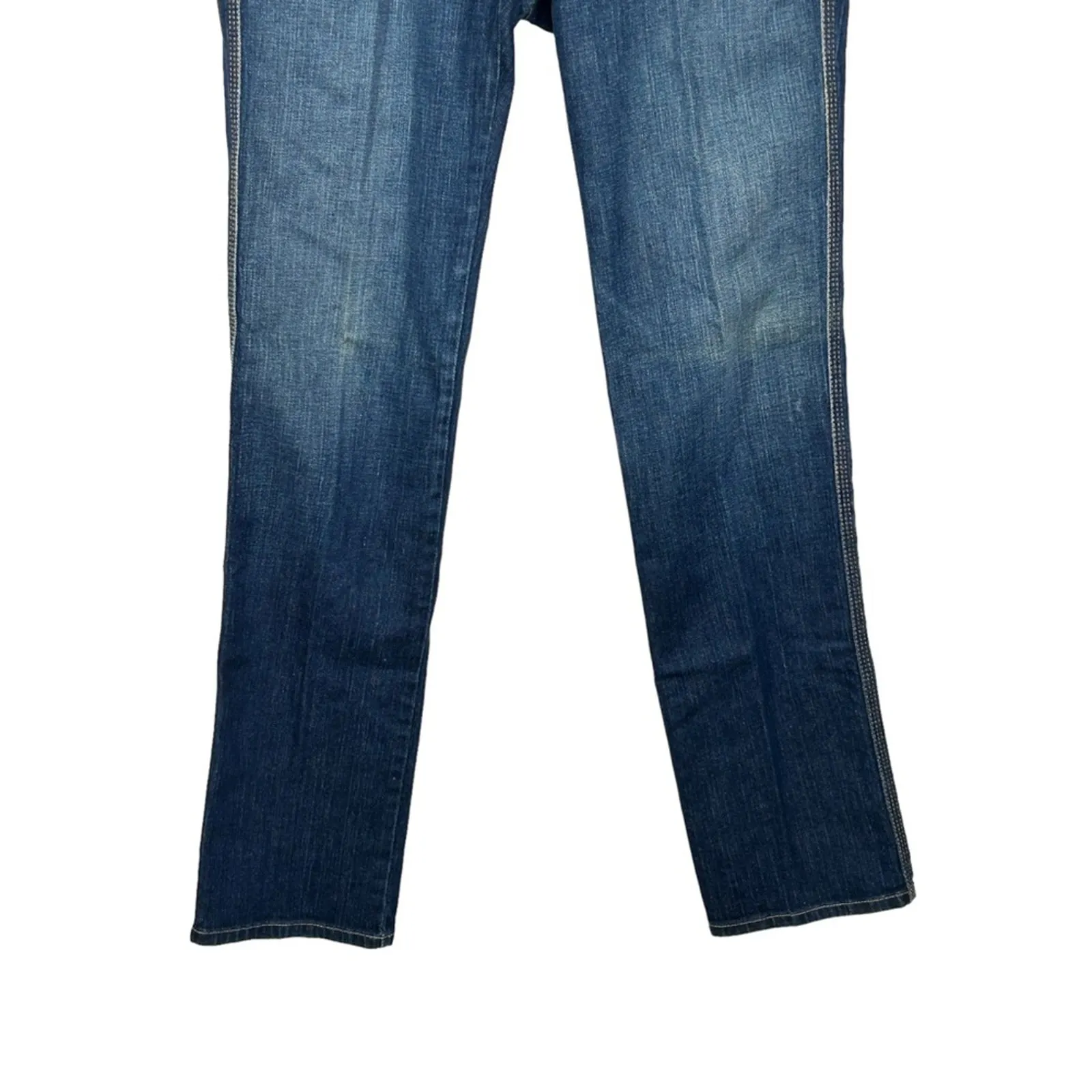 Karen Kane Dark Wash Straight Leg Jeans Yellow Stitching USA Made Size 6 - Image 7