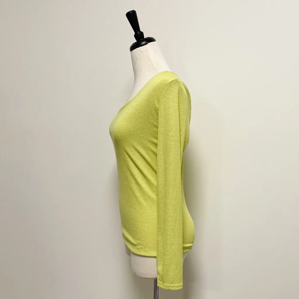 Sweet Rain Lime Silver One Shoulder Waffle Knit Top Metallic Silver Sparkles - Image 4