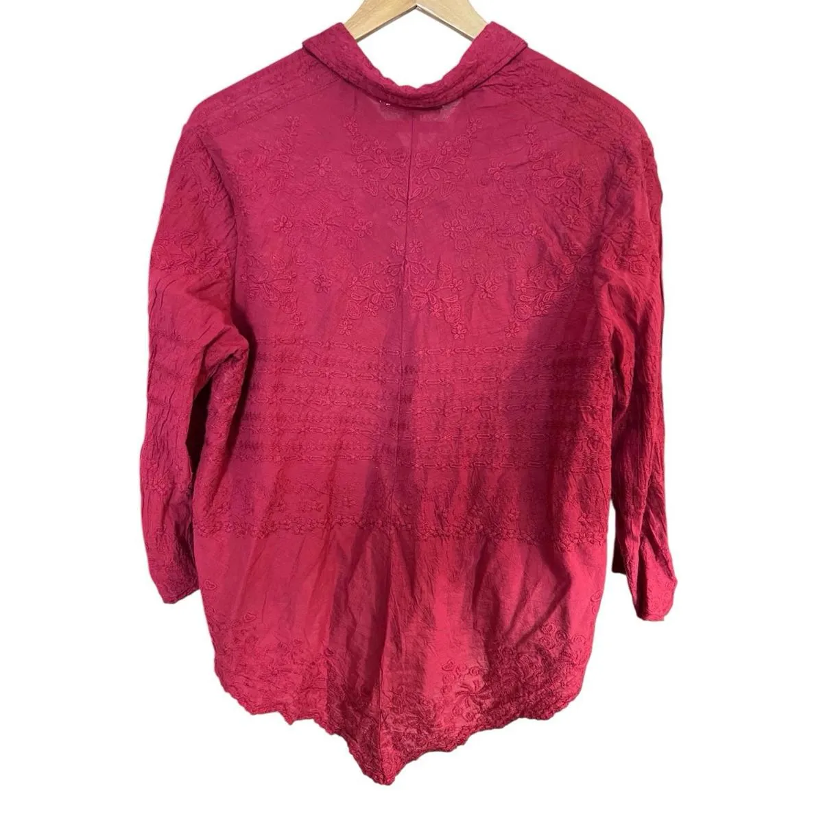 Solitaire Red Embroidered Boho Tie Front Blouse Women’s XL Peasant Top - Image 2