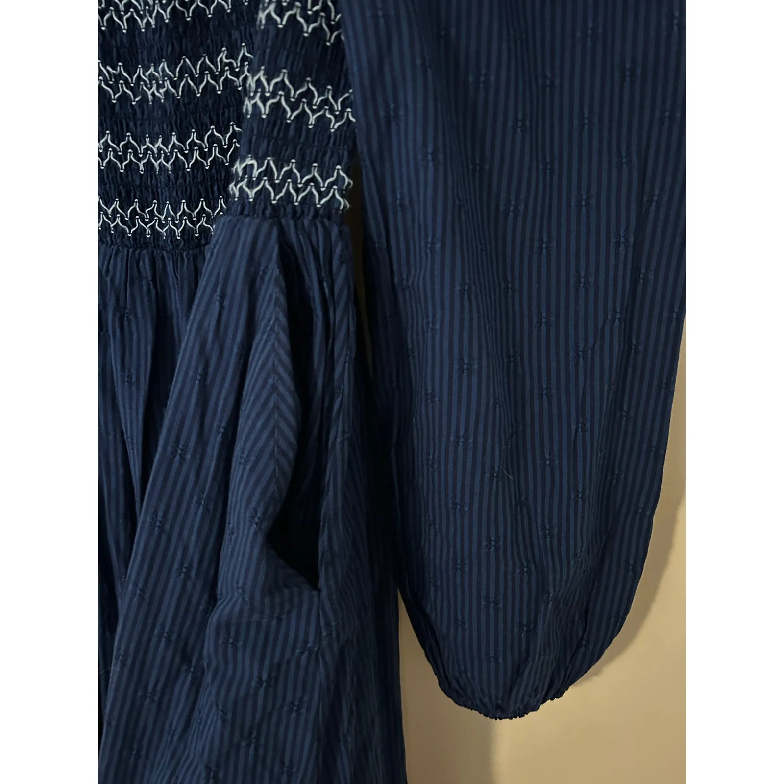 Draper James RSVP Puff Long Sleeve Smocked Bodice Dress Knee Length Blue EUC S - Image 8