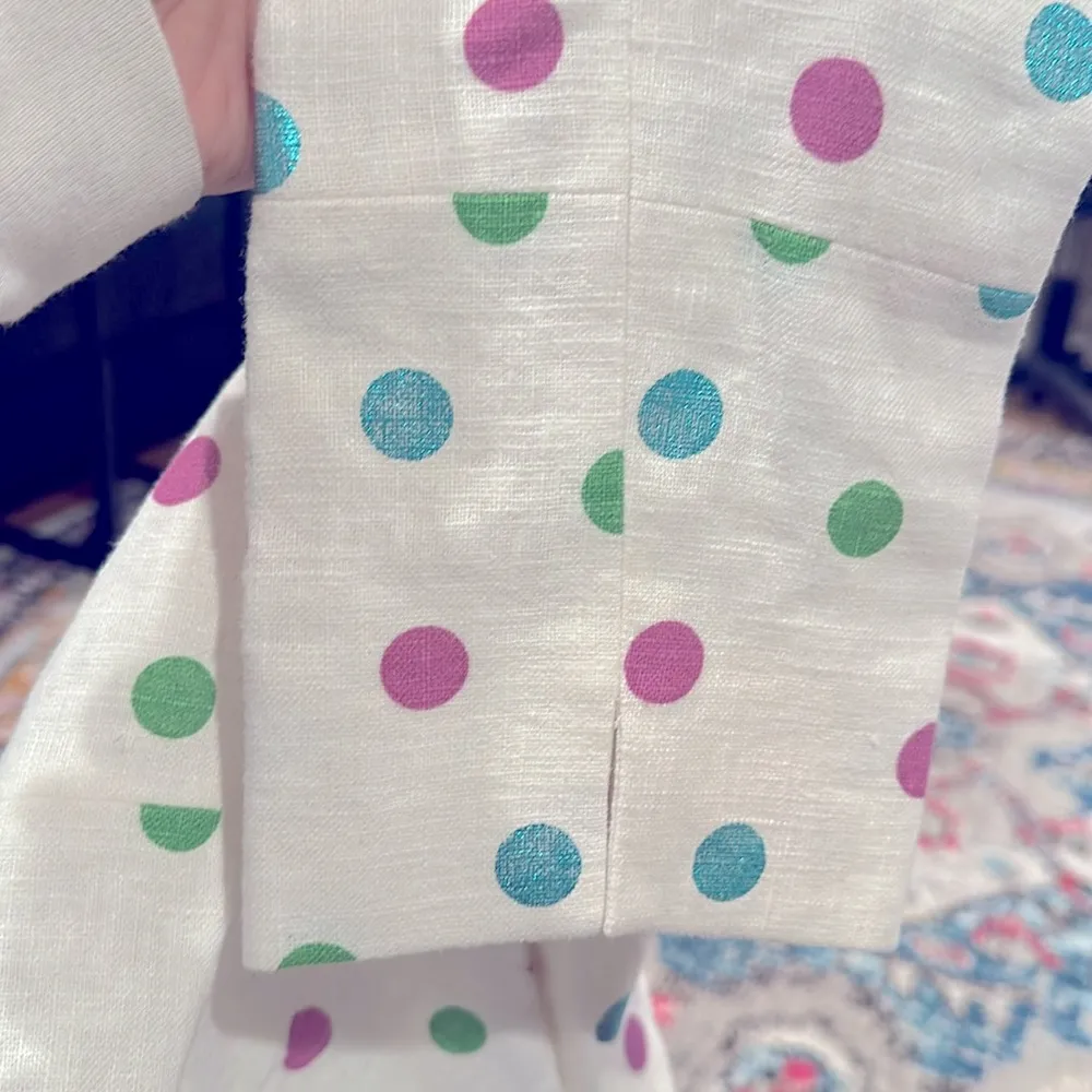 BIELLA COLLEZIONI LINEN MARIA LUISA B CROP POLKA DOT WHITE PINK BLUE BLAZER 42 Size 6 - Image 7