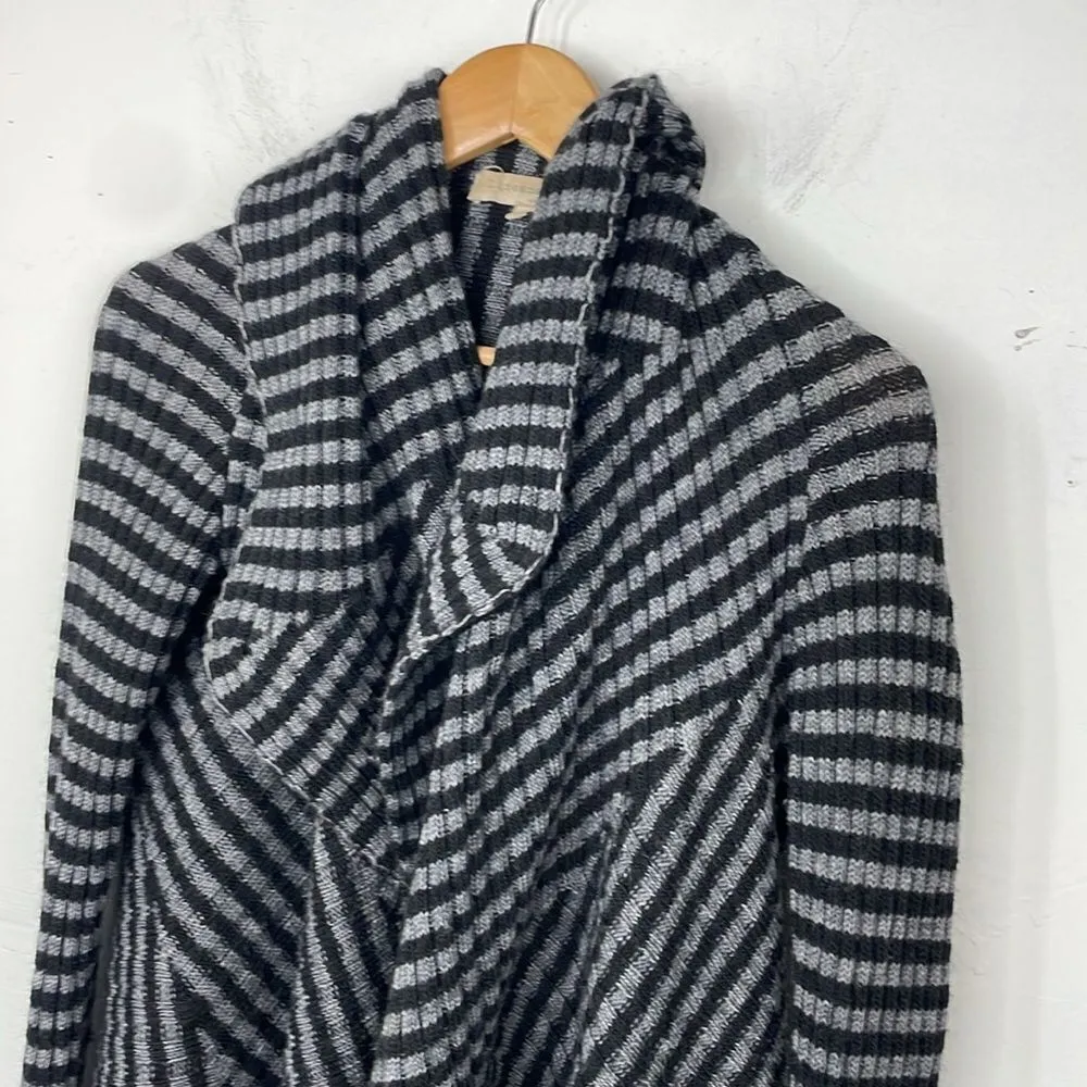 Lineamaglia Sweater Cardigan Waterfall open front Black & Gray Stripes Medium Black - Image 3