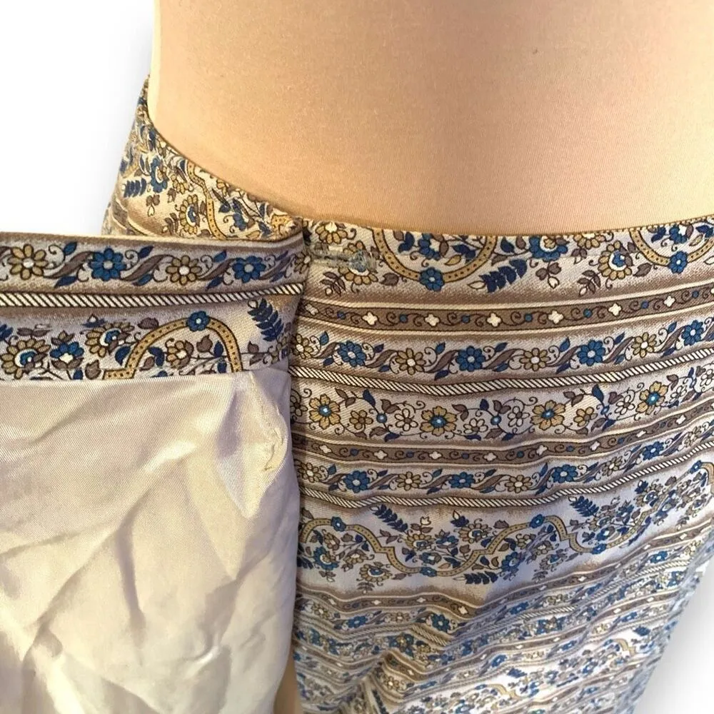 Vintage Hunt Club Collection Skirt Faux Wrap Cream Floral Stripe Print Size 14 Tan - Image 5