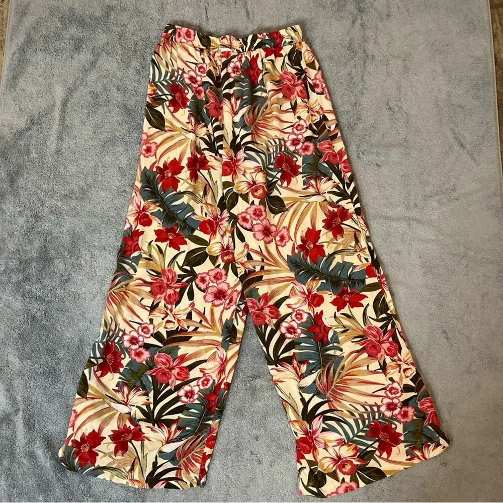 Evolutionary Floral Tropical Flowy Wide Leg Pants Vacation Beach Size Small - Image 7