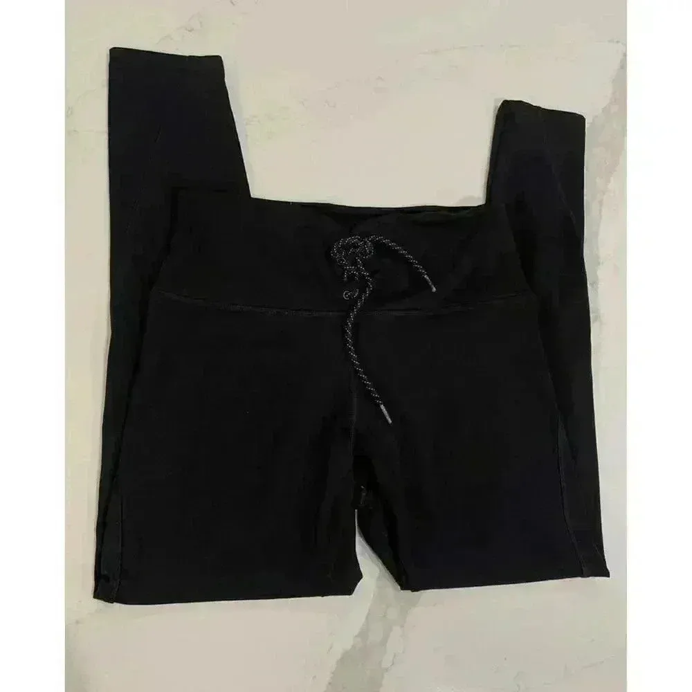 PINK Victoria’s Secret Cozy Lace Up Leggings Women’s Size Large Black - Image 4