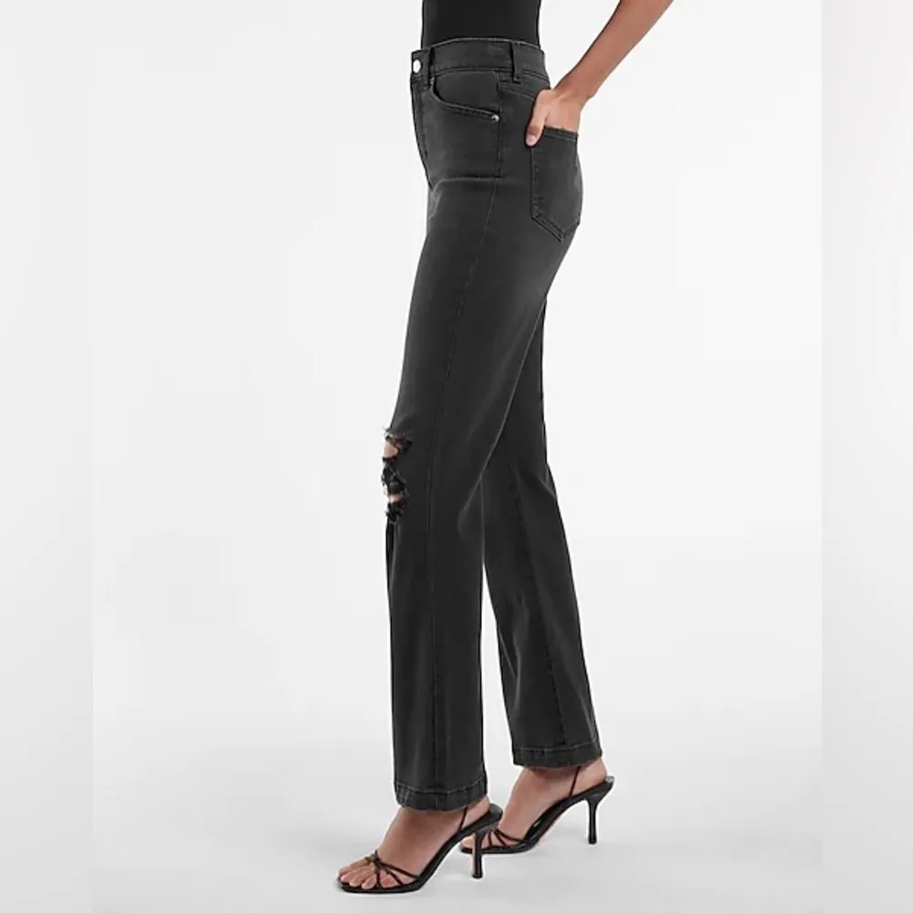 Express High Waisted Black Ripped 90s Bootcut Jeans - Image 3