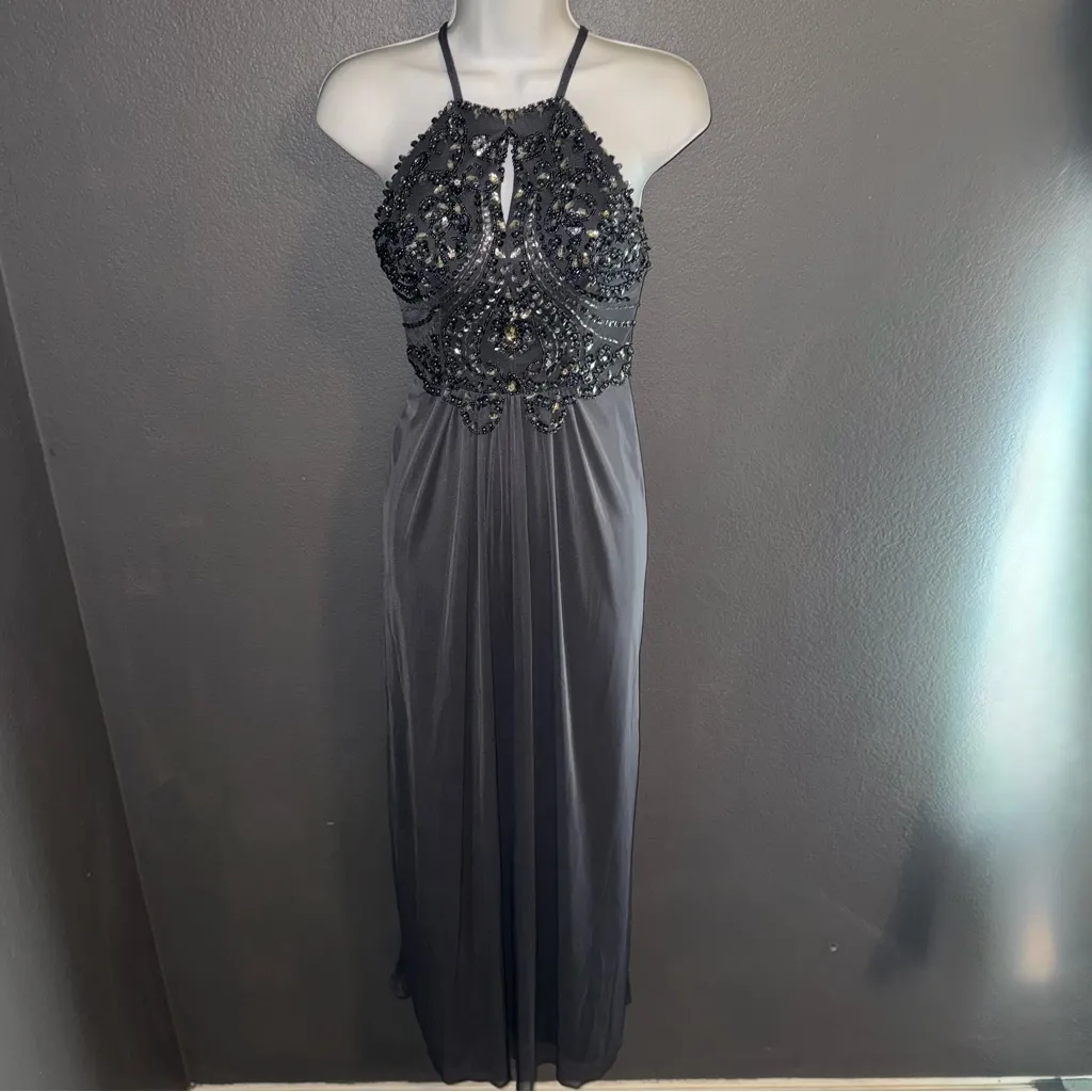 Blondie Nites New w $169 Tags Dusty Blue Gray Maxi Formal Prom Gown Dress XS - Image 4
