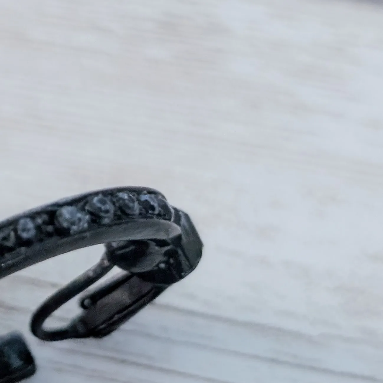 Vintage Clip On Earrings Very Dark Brown Hoops with Black Gems 1" - Image 6