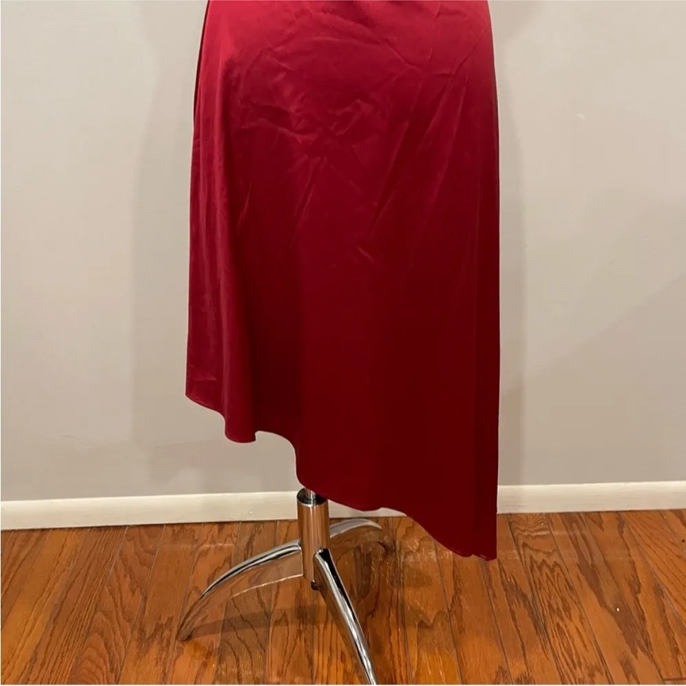 Lulus Sereno Wine Satin Cowl Neck Asymmetrical Midi Dress Small S - Image 5