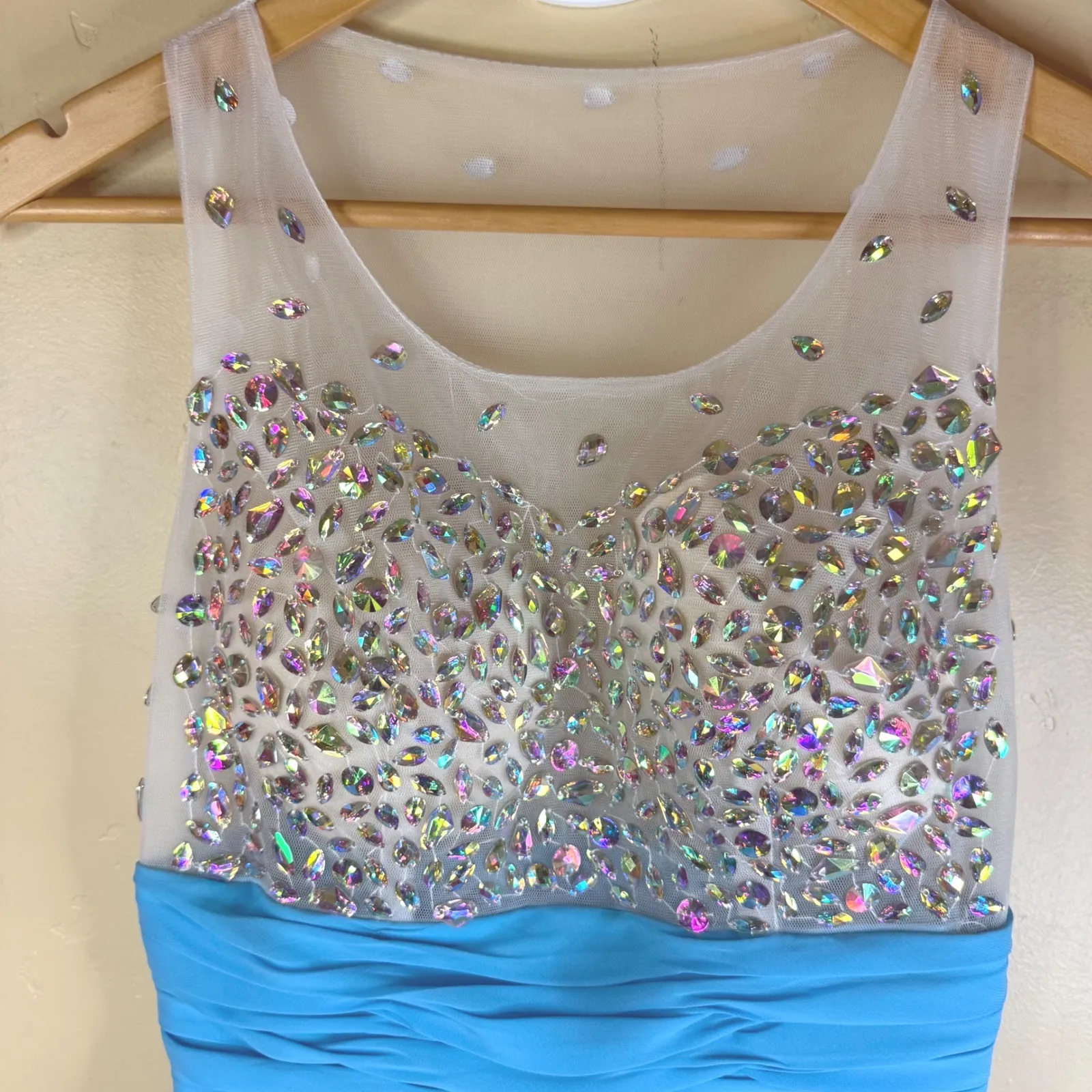 Grace Karin Blue Beaded Illusion Neckline Sleeveless Gown Formal Dress Size 2 - Image 2