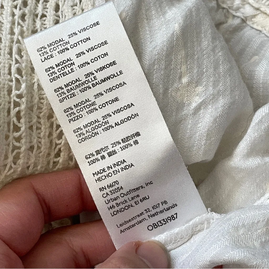 Urban Outfitters Top lace embroidered womens Cream (xsmall) boho peasant prairie - Image 6