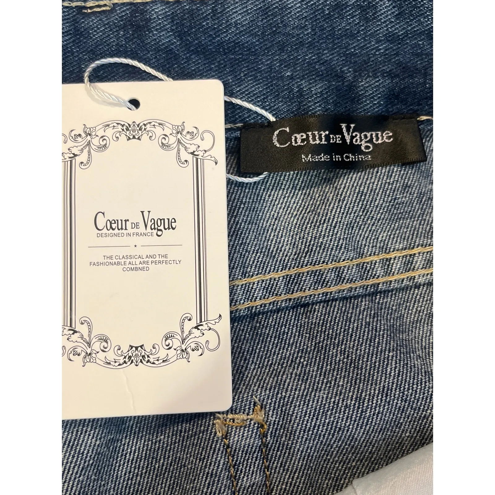 Coeur De‎ Vague NEW Distressed Wide Leg Streetwear Jeans Size XL Blue - Image 3