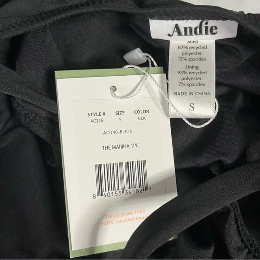 Andie The Marina Size Small Black One Piece Swimsuit Classic Strappy Open Back - Image 4